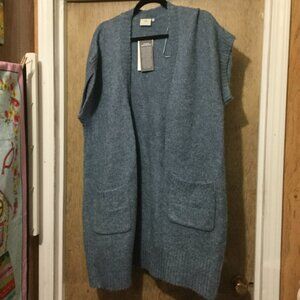 NWT Kaffe longer length open front blue vest with pockets size XXL 8% wool